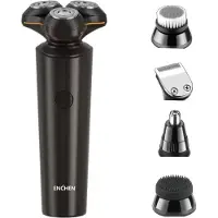 Douself ENCHEN Rasoir électrique, tondeuse à barbe, brosse de massage pour le visage, tondeuse pour le nez et les oreilles, 4 en 1, rechargeable de type C, étanche IPX7