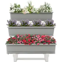 Easybuy bac à fleurs vertical à 3 niveaux, en plastique, autonome, gris et blanc