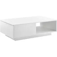 In And OutdoorMatch Table basse Hadley - Avec étagère et tiroir - 95x55x31 cm - Blanc - Brillant - Panneau de particules - Design moderne