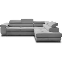 Best Mobilier Zaria - canapé d'angle droit - convertible avec coffre et têtières réglables - 5 places - en velours côtelé , Gris clair