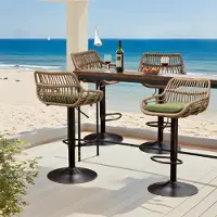 LVHOM Lot de 4 tabourets de bar en rotin avec socle métallique, chaise de bar avec dossier, meubles de jardin balcon, réglable en hauteur tabouret pivotant à 360°, vert