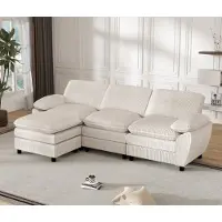 LVHOM Canapé d'angle en L avec fonction sommeil & ottomane amovible - Canapé modulable en tissu, 258cm, canapé-lit pour 3 personnes, Blanc