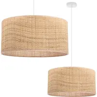 Light11 HOME Lampe Suspendue En Rotin Blanc 1 Abat-Jour Plat En Rotin 45 Cm
