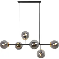 Light11 HOME Plafonnier Siena noir-or 6 flammes verre gris fumé E14 bras longs