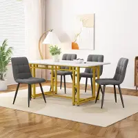 UnboxG Set Cuisine/Salle à Manger : Table à Manger Dorée Moderne (120×70cm, Pieds en Fer Or) + 4 Chaises Velours Gris Foncé