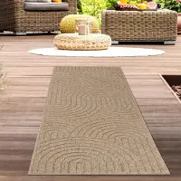 Carpetia Tapis d'intérieur et d'extérieur à motif de lignes circulaires en beige pour les espaces de vie et les espaces extérieurs modernes Taille - 80 x 150 cm