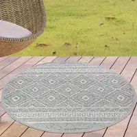 Carpetia Sisal tapis indoor & outdoor terrasse balcon salon cuisine zigzag design en gris taille - 160 cm rond