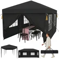 UISEBRT Tente de réception 3 x 6 m, couleur anthracite, pavillon de jardin avec panneaux latéraux et fenêtres, protection UV, tente de réception d'extérieur pour événements