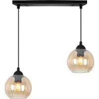 Light11 HOME Suspension Costa noire à 2 flammes avec boules couleur miel E27 - suspension élégante pour un éclairage intérieur chaleureux