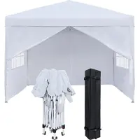 JOIEYOU Pavillon 3x3m Pavillon pliant avec parties latérales et fenêtres et sac de transport Tente pliante en polyester Pliable Pavillon de jardin Tente Outdoor, Blanc
