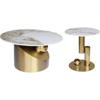 FURNLUX Table basse Modig Marbre Blanc Et Or 80cm / Couleur principale : Blanc / Dimensions : 80 x 50 x 80 cm