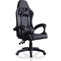 CLIPOP Chaise de bureau ergonomique Gaming, avec accoudoir, appuie-tête, coussin lombaire, gris