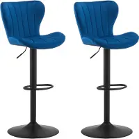 CLIPOP Lot de 2 tabourets réglables en hauteur, chaise pivotante à 360° avec dossier Repose-pieds Chaise de bar en velours,Bleu