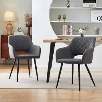 CLIPOP lot de 2 chaises de salle à manger tissu lin, avec accoudoirs, salle à manger, gris foncé