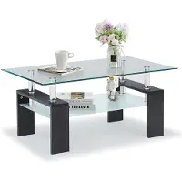 CLIPOP table basse, table de salon en verre, 100x60x45cm table d'appoint rectangulaire, noir
