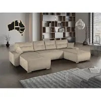 MargaretHadas24 Canapé d'angle en U Mediolan III Fonction couchage Coffre de rangement Livraison à domicile 362 cm ( Paros 02 - beige )