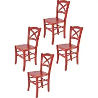 STOCK LINE t m c s Tommychairs - Set de 4 chaises CROSS pour la cuisine et la salle à manger, structure robuste en bois de hêtre laqué dans la teinte rouge et assise en bois laqué dans la teinte rouge