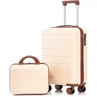 LVHOM Ensemble de valises rigides 2 pièces en ABS rigide, ensemble 14"-19" avec roulettes 360°, ensemble de valises de voyage, ensemble de trolley étanche, beige