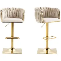 LVHOM Lot de 2 tabourets de bar pivotants à 360° Chaise de bar moderne en velours, pieds de chaise dorés, Ivory