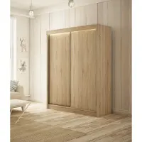 MargaretHadas24 Armoire Saturn 120 cm avec 2 portes coulissantes Livraison à domicile Tringle à vêtements Penderie Armoire Armoire multifonctionnelle Armoire haute Chambre à coucher (Couleur : chêne sonoma)