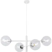 Light11 HOME Lampe à suspendre Vicenza blanc-chrome 4 flammes avec abat-jour transparent E14