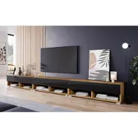 MINIO go for it , Armoire TV, Lowboard "ANNE", 300cm, debout, suspendu, Chêne Wotan / Noir brillant couleur