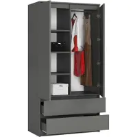BDW , Armoire 2 portes, 2 tiroirs, 180x90x51 cm, Gris