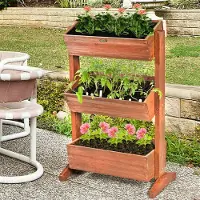 WISFOR Bac à fleurs vertical Bac à plantes à 3 niveaux Bac à herbes aromatiques Légumes Fleurs Banc en bois