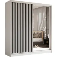 MargaretHadas24 Armoire Erika de 200 cm avec lamelles et miroir, comprenant 2 portes coulissantes Armoire à portes coulissantes (couleur : blanc, blanc, lamelles noires)