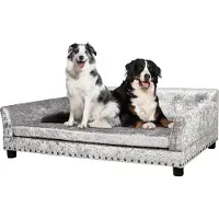 WISFOR Canapé pour animaux domestiques avec dossier, canapé pour chien avec structure en bois, tapis pour chien Lit pour chien, XL : 120 x 74 x 40 cm