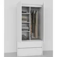 BDW Armoire avec tiroirs, armoire d'entrée 2 portes, blanc
