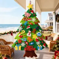 XINZI Bricolage Arbre de Noël en feutre avec 32 décorations à suspendre amovibles - Décoration de porte et murale, Cadeau de Noël pour enfants, Décoration de Noël à domicile, Type B