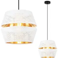 Light11 HOME Suspension Asti Duo noir 1 flamme Abat-jour blanc-doré forme tonneau S-S