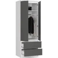 BDW , Armoire 2 portes 2 tiroirs, 180x60x51 cm, blanc / gris