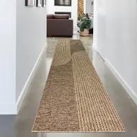 Carpetia Tapis d'intérieur et d'extérieur à motifs géométriques en arc marron beige Taille - 80 x 250 cm