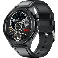 Douself ET480 Smartwatch, montre de sport, écran de 1,43 pouces, traqueur de fitness, Bluetooth 5.2, plusieurs modes de sport, bracelet en cuir, noir