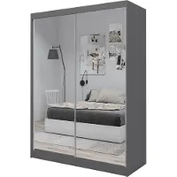 MargaretHadas24 Armoire Darix de 160 cm avec miroir, 2 portes coulissantes Armoire à portes coulissantes (couleur : graphite)