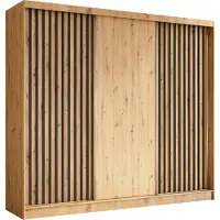 MargaretHadas24 Armoire Erika de 240 cm avec lamelles sans miroir, comprenant 3 portes coulissantes Armoire à portes coulissantes (couleur : Artisan, Artisan, lamelles noires)