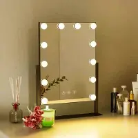 Supfine Miroir cosmétique Hollywood avec éclairage 12 lampes LED à intensité variable Miroir de table cosmétique pivotant avec 3 couleurs de lumière 30x40cm noir