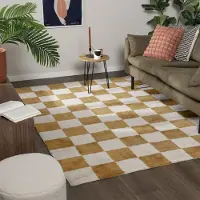 FRAAI Tapis damier | Blox Jaune Ocre | 120x170cm | Jaune | Polyester | Rectangulaire