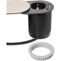 Emuca Multiconnecteur Vertikal Flat 60 - diamètre 60mm - 1 x prise Schuko - 1 x USB Type A - 1 x USB Type C - Acier et Plastique - Acier inoxydable