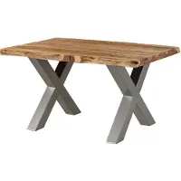 MASSIVMOEBEL24.DE MASSIVMOEBEL24 | Table à manger 160x90 en bois de Sheesham sablé bois naturel pieds en X gris FREEFORM 5