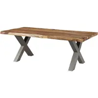 MASSIVMOEBEL24.DE MASSIVMOEBEL24 | Table à manger 220x100 en bois de Sheesham sablé bois naturel pieds en X gris FREEFORM 5