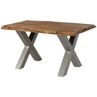 MASSIVMOEBEL24.DE MASSIVMOEBEL24 | Table à manger 160x90 en bois de Sheesham bois naturel pieds en X gris FREEFORM 5