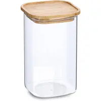 Zeller Bocal à provisions avec couvercle en bambou, 1300 ml, verre borosilicaté / bambou / silicone, transparent, env. 10 x 10 x 17,7 cm
