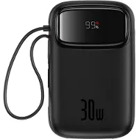 Baseus Batterie externe portable Qpow 2, 10 000 mAh, 30 W, câble USB-C intégré, noir