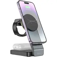 Hoco Chargeur inductif 3 en 1 compatible avec MagSafe 15W CQ3 noir