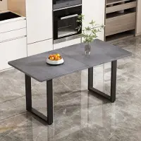 Flieks Table de salle à manger rectangulaire, Table de cuisine avec pieds en métal, Table de salle à manger en bois pour le salon, 140x70x75cm, Gris