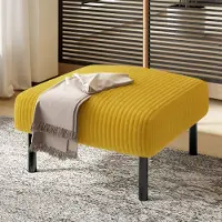 OKWISH Tabouret - Pouf Confortable en Velours Côtelé Utilisable comme Repose-Pieds ou Table d'Appoint Jaune