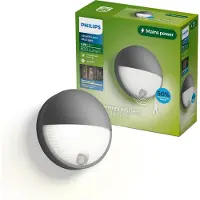 Philips Applique murale Capricorn de , 4,3 W, anthracite, aluminium, classe II, design moderne, idéale pour garage, jardin, terrasse, équipée d'un détecteur de mouvement et d'un capteur jour/nuit